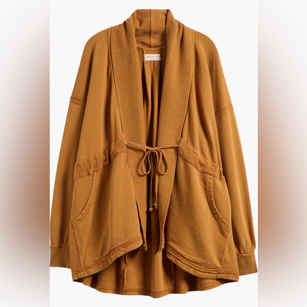 Free People Mustard Brown Shawl Collar Tie-Front Jacket